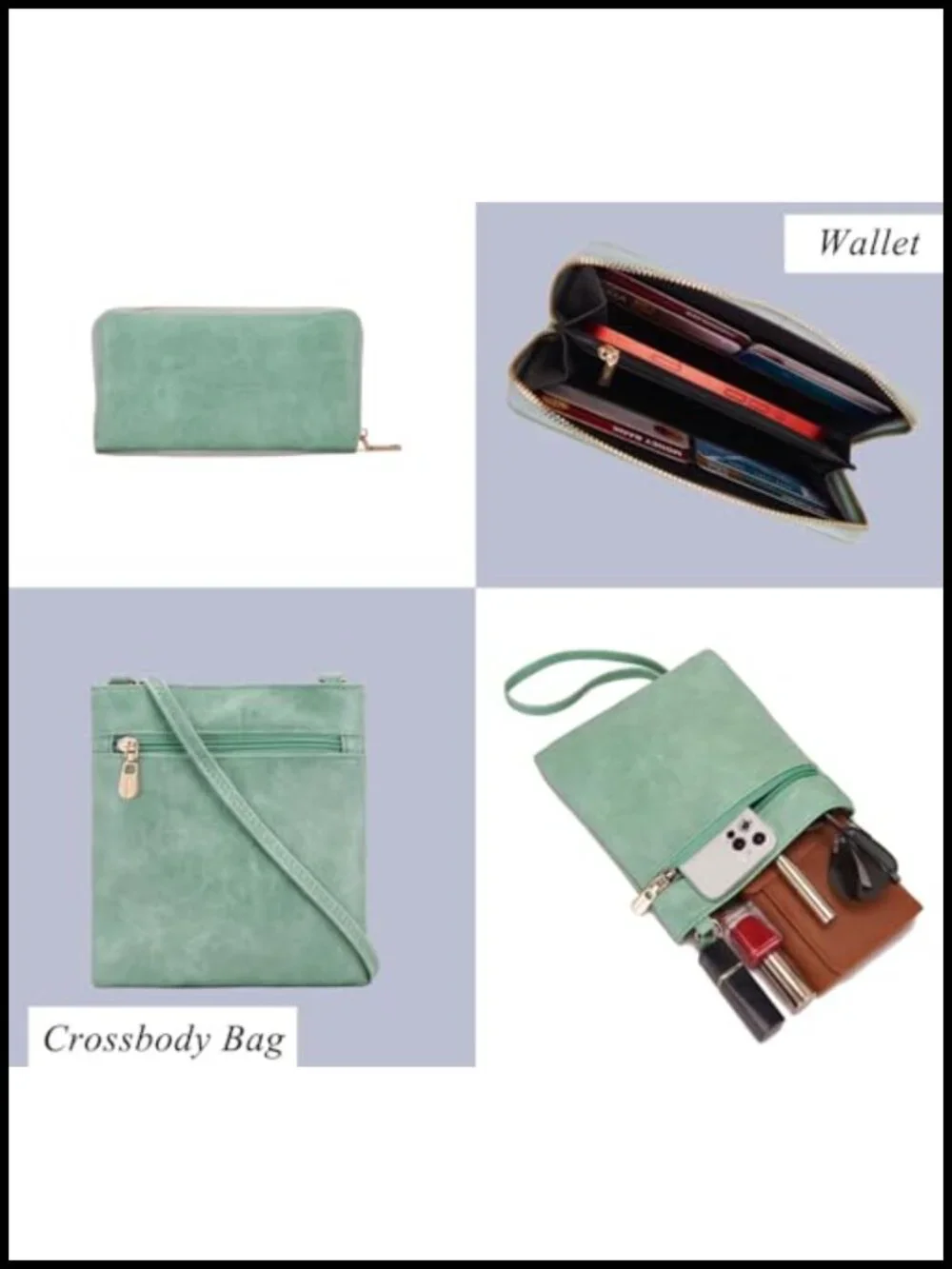 Large Hobo Crossbody Handbag Set 4pcs Soft PU Leather 9 Pockets Shoulder Bag
